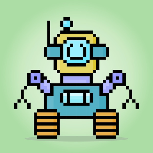 Robot pixel 8 bits dans les illustrations vectorielles pour les actifs du jeu