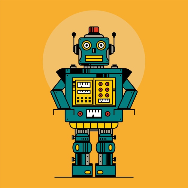 Robot rétro jouets vintage Illustration vectorielle de robot dans un design de style plat Jouet robot vintage en étain