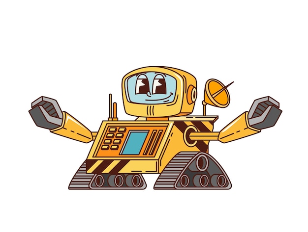 Un robot rétro, un personnage de dessin animé sur roues.