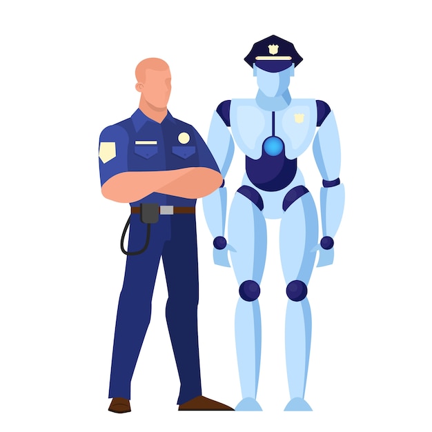 Robot En Tant Que Policier. Idée D'intelligence Artificielle Et De Technologie Futuriste. Caractère, Loi Et Autorité Robotiques. Illustration