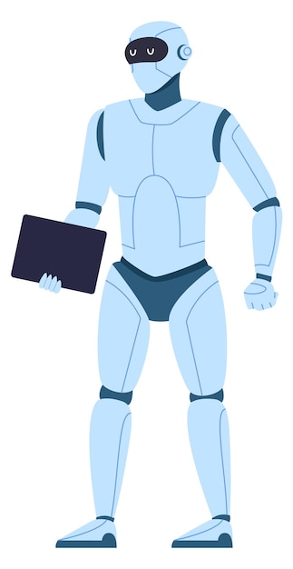 Robot Tenir La Tablette Personnage De Dessin Animé électronique Futuriste