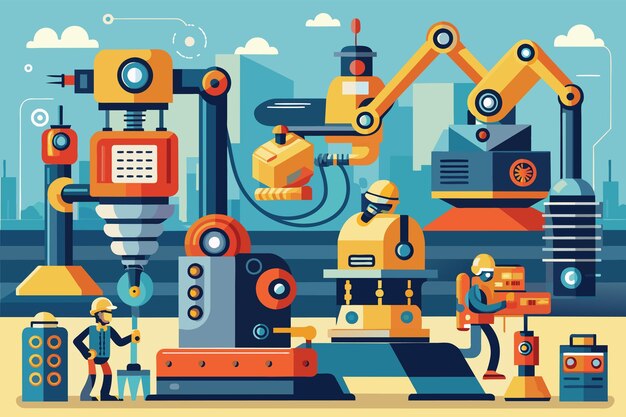 Vecteur la robotique dans l'industrie manufacturière simplifie les processus de production