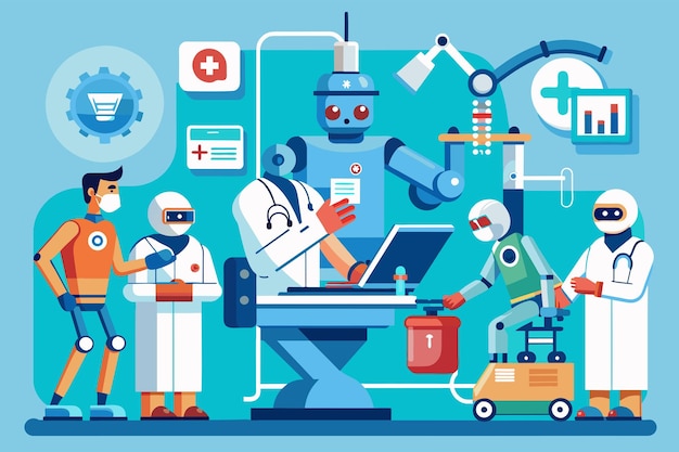 Vecteur la robotique dans les soins de santé aide aux chirurgies et aux soins aux patients