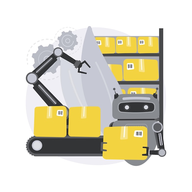 Robotisation de l'entrepôt. Ingénierie robotique d'entrepôt, chariots élévateurs autonomes, robot mobile automatique, stockage de marchandises, tri de colis.