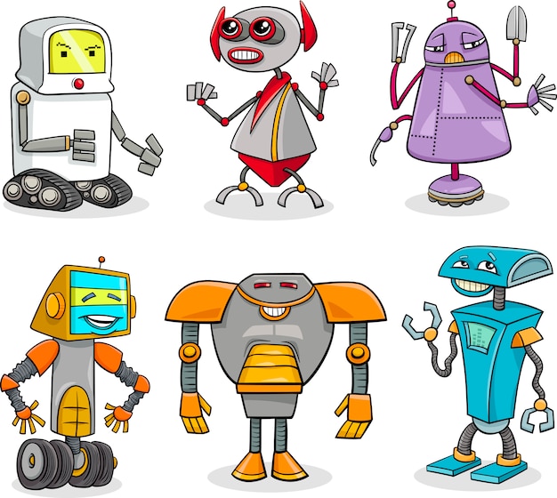 Robots Cartoon Illustration Set