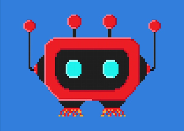 Robots de dessin animé rouge mignon pixel art isolés sur fond blanc