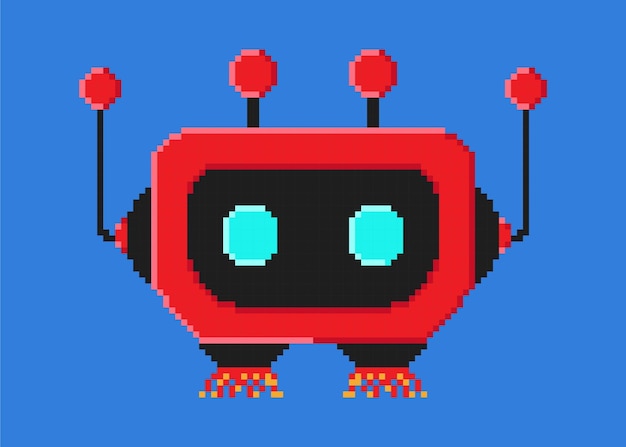 Vecteur robots de dessin animé rouge mignon pixel art isolés sur fond blanc