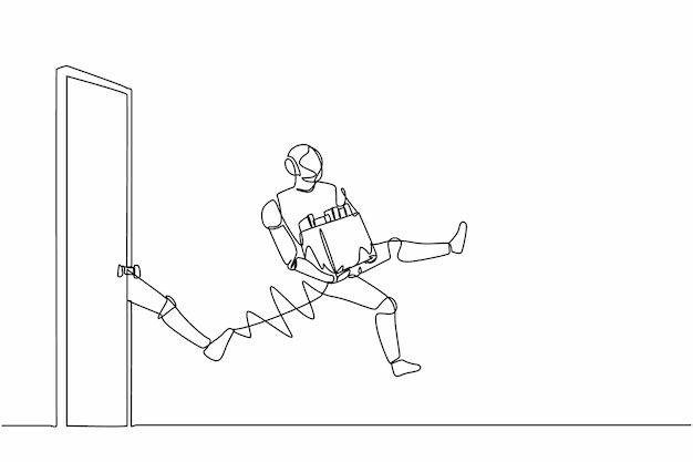 Des robots de dessin en ligne continue expulsés de la porte licenciés de l'illustration vectorielle de conception de travail
