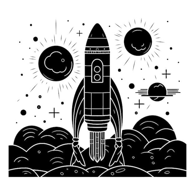 Vecteur rocket spatial en noir et blanc illustration vectorielle pour le livre de coloration ou la page