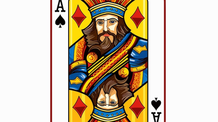 Vecteur le roi des diamants joue à la carte en jaune, rouge et bleu.