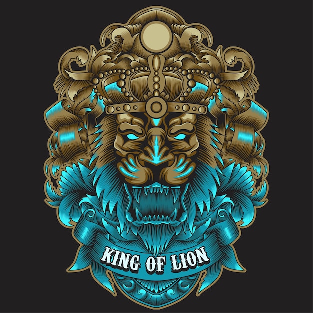 Roi Du Lion Avec Couleur Néon Et Motif D'ornement