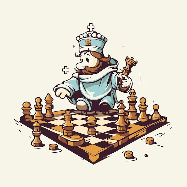 Roi D'échecs Avec Une Couronne Et Un échiquier Illustration Vectorielle