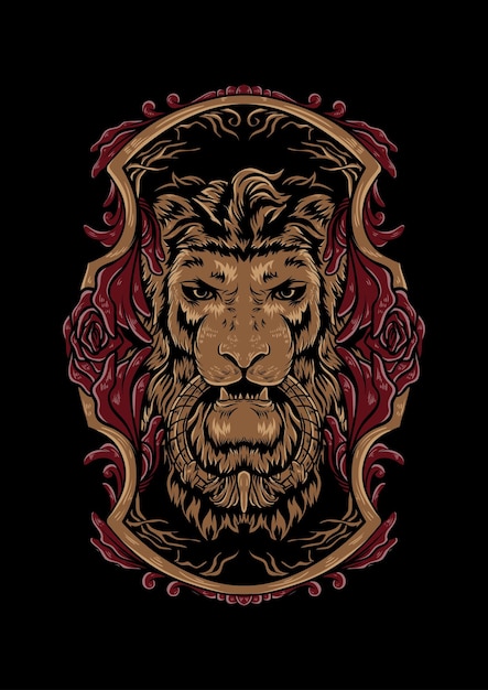 Roi lion illustration ornement vecteur tête roi lion vecteur pour la conception de t-shirt de vêtements