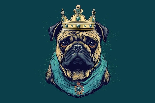 Roi royal de chien avec une couronne d'or sur sa tête Illustration vectorielle