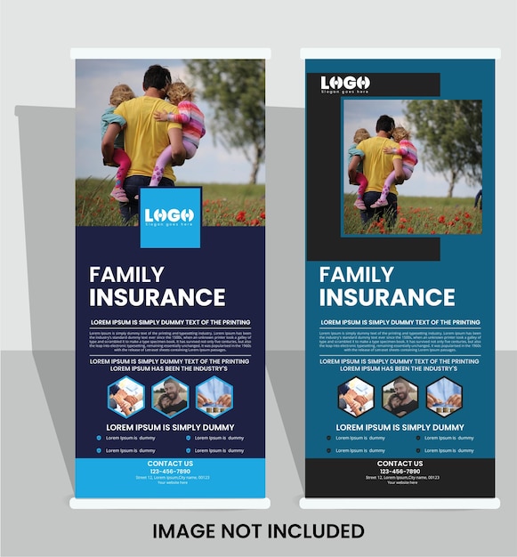 Vecteur roll up banner pour la compagnie d'assurance