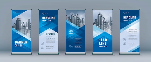 Roll Up Set. Standee Design. Modèle de bannière, triangle géométrique