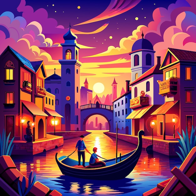 La Romance Au Clair De Lune Dans Le Canal De Venise