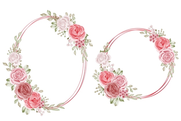Vecteur romantique circulaire rose fleur couronne isolé clipart