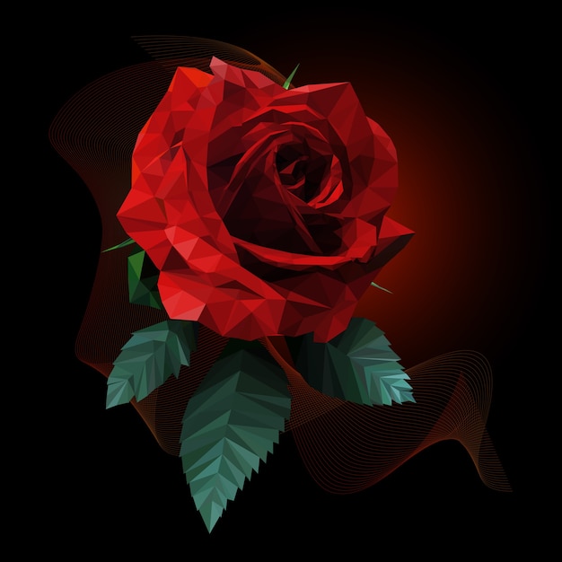 Romantique rose rouge style low poly sur fond sombre