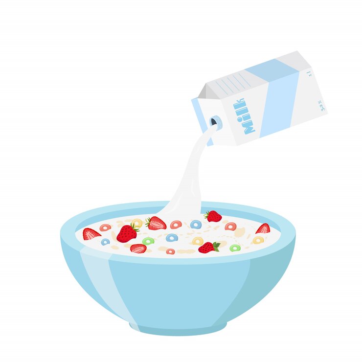 Rondelles de céréales à la fraise, lait au petit-déjeuner à l'avoine
