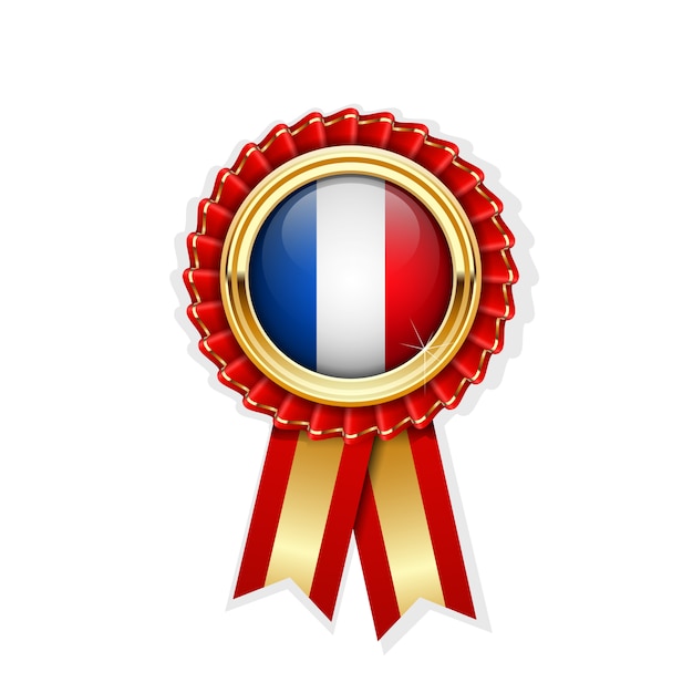 Vecteur rosace rouge avec drapeau de la france en insigne d'or, prix français ou symbole de qualité