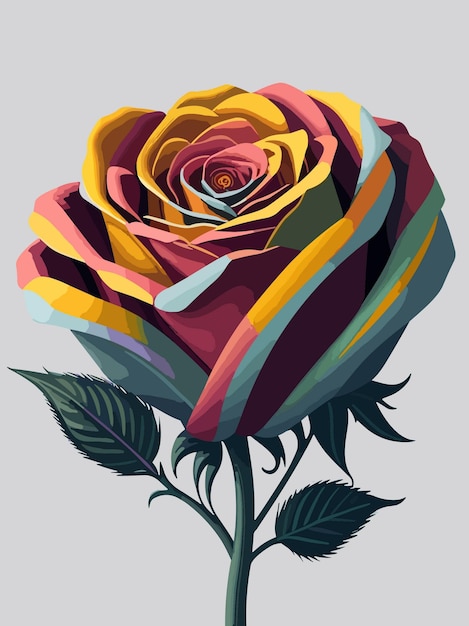 Rose Colorée Géométrique Mosaïque Réaliste Illustration Vecteur