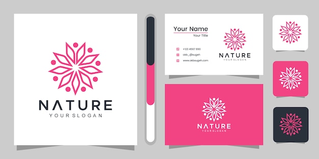 Rose Florale Minimaliste Pour La Beauté, Les Cosmétiques, Le Yoga Et Le Spa. Logo Et Carte De Visite