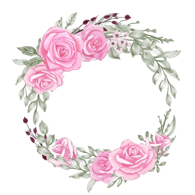 Vecteur rose pastel rose avec couronne aquarelle feuille verte