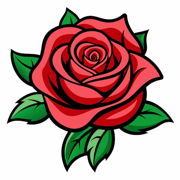 une rose rouge avec des feuilles vertes