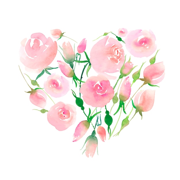 Roses Avec Des Bourgeons Et Feuilles Bouquet Comme Une Illustration De Coeur