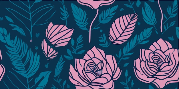 Des roses roses et des feuilles Illustration vectorielle d'un motif floral délicat