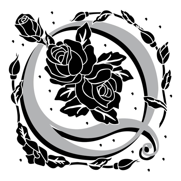 Rosette initiale majuscules police majuscule Q conception vectorielle