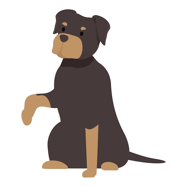 Le Rottweiler est assis et lève la patte.