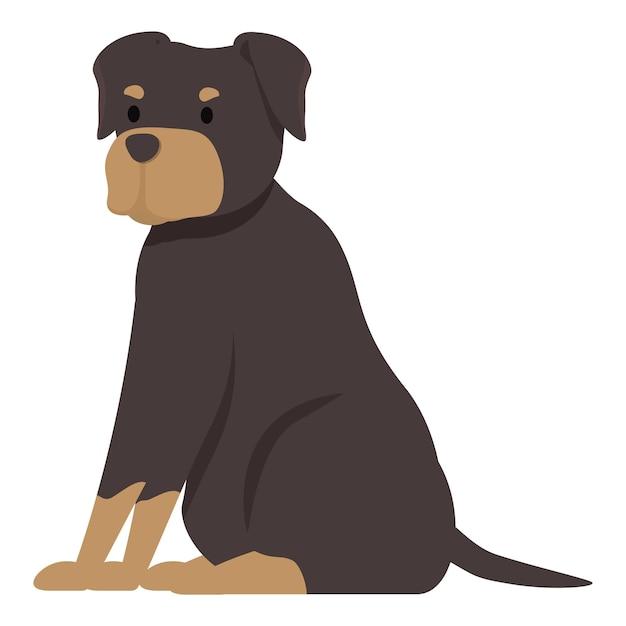 Le Rottweiler est assis et regarde vers l'avant.