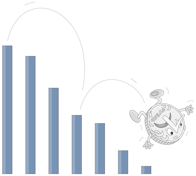 Le Rouble Descendant Les Marches De Son Graphique De Dévaluation Illustration De Dessin Animé Vectoriel
