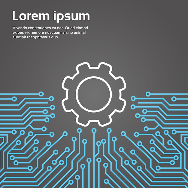 Roue Dentée Sur La Puce D'ordinateur Moterboard Fond Réseau Concept De Système De Centre De Données Bannière