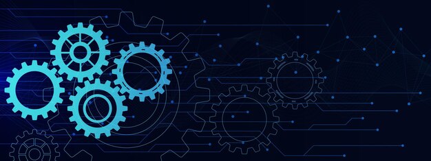 Vecteur roue à engrenages futuriste avec flux d'onde reliant les points et les lignes concept d'ingénierie numérique