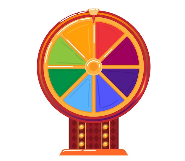 Vecteur roue de la fortune colorée de carnaval, rouet de fortune brillant avec différentes couleurs, jeu de hasard