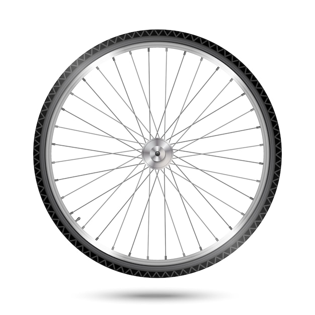 Roue de vélo détaillée sur fond blanc