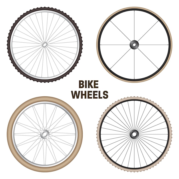 Vecteur roues de vélo réalistes d rétro pneus en caoutchouc de vélo vintage rayons métalliques brillants et jantes cycle de fitness