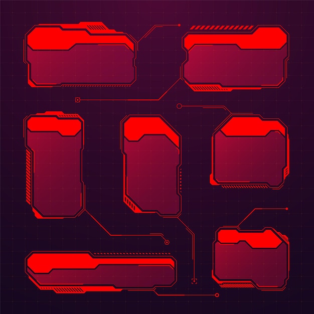Rouge futuriste hud ou ui éléments scifi interface utilisateur boîtes de texte callouts cadre de message d'avertissement