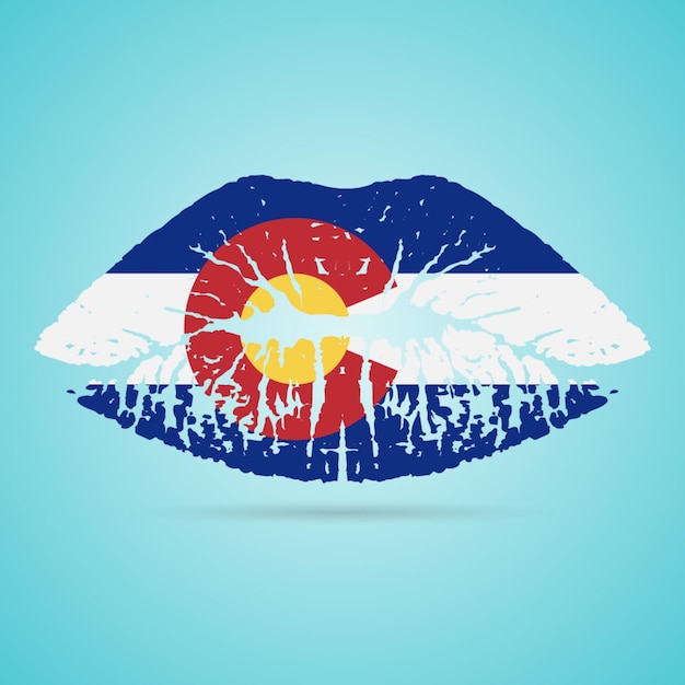 Vecteur rouge à lèvres de drapeau du colorado sur les lèvres isolé sur une illustration vectorielle de fond blanc