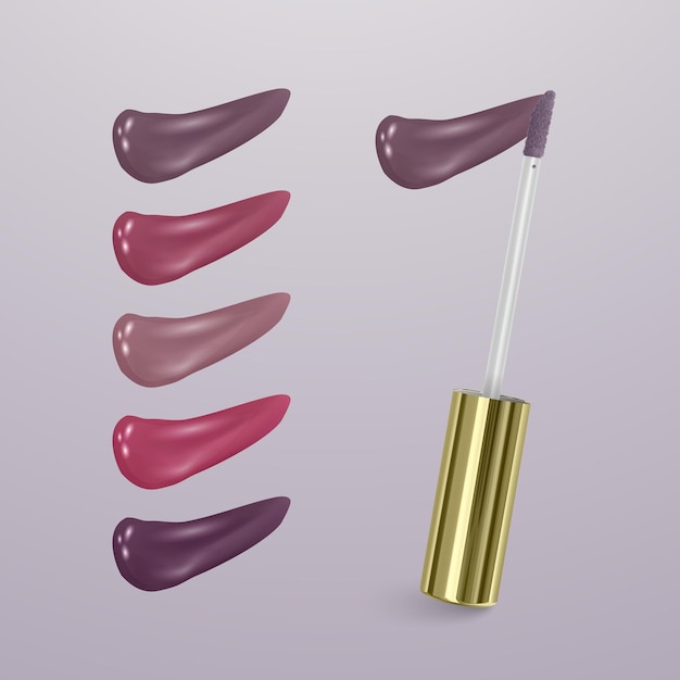 Vecteur rouge à lèvres réaliste avec collection de coups de rouges à lèvres de différentes couleurs isolées