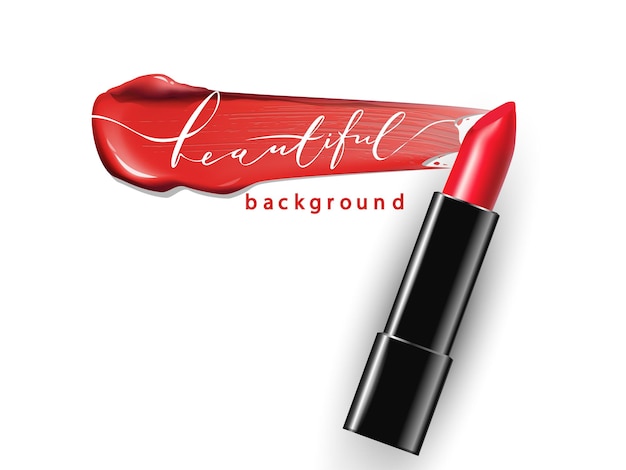 Vecteur rouge à lèvres rouge avec une tache de rouge à lèvres magasin de mode et de cosmétiques