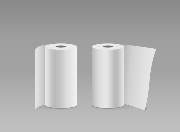 Rouleau de papier blanc long design vertical deux rouleaux, sur fond gris, illustration