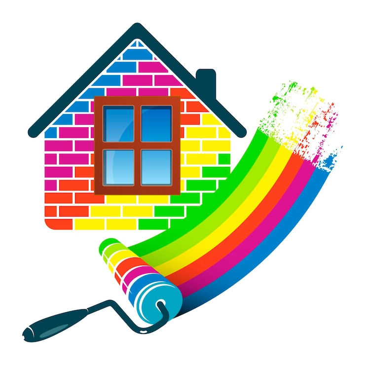 Vecteur rouleau à peinture et symbole de la maison pour le peintre et la peinture