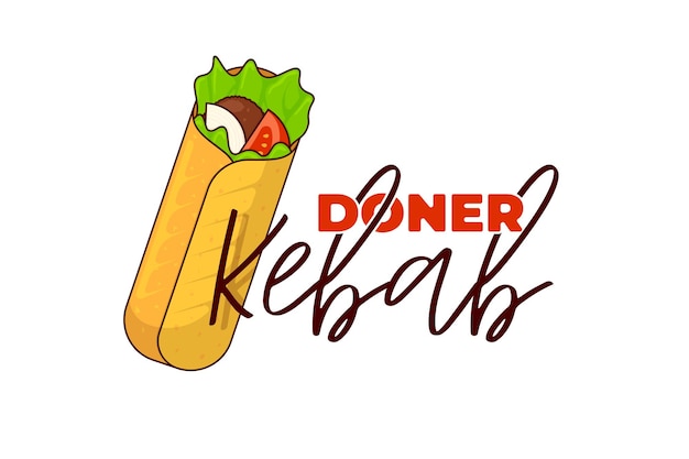 Rouleau De Viande De Restauration Rapide Doner Kebab Avec Inscription Modèle De Conception De Symbole Publicitaire De Menu De Restaurant