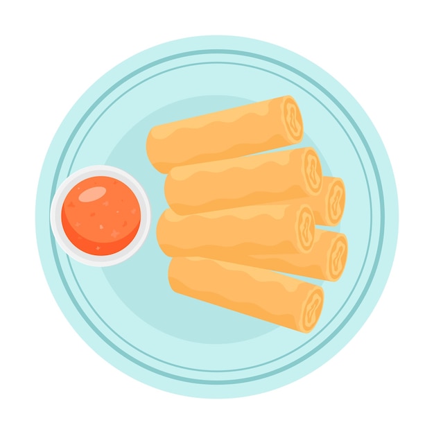 Rouleaux de printemps avec illustration vectorielle sauce