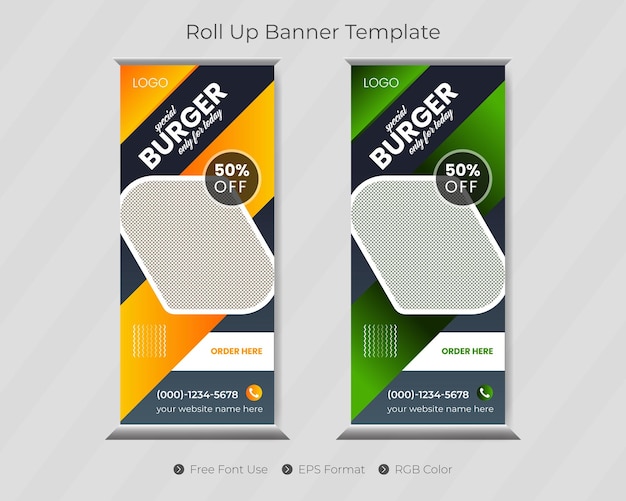 Rouler le modèle de bannière avec la conception de la couverture du restaurant