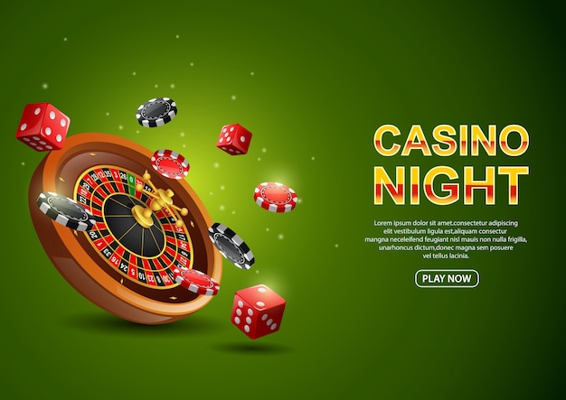 Vecteur roulette de casino avec jetons de poker et dés rouges sur un vert étincelant.